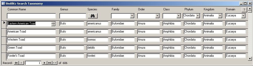 Taxonomic look up screen capture described in caption